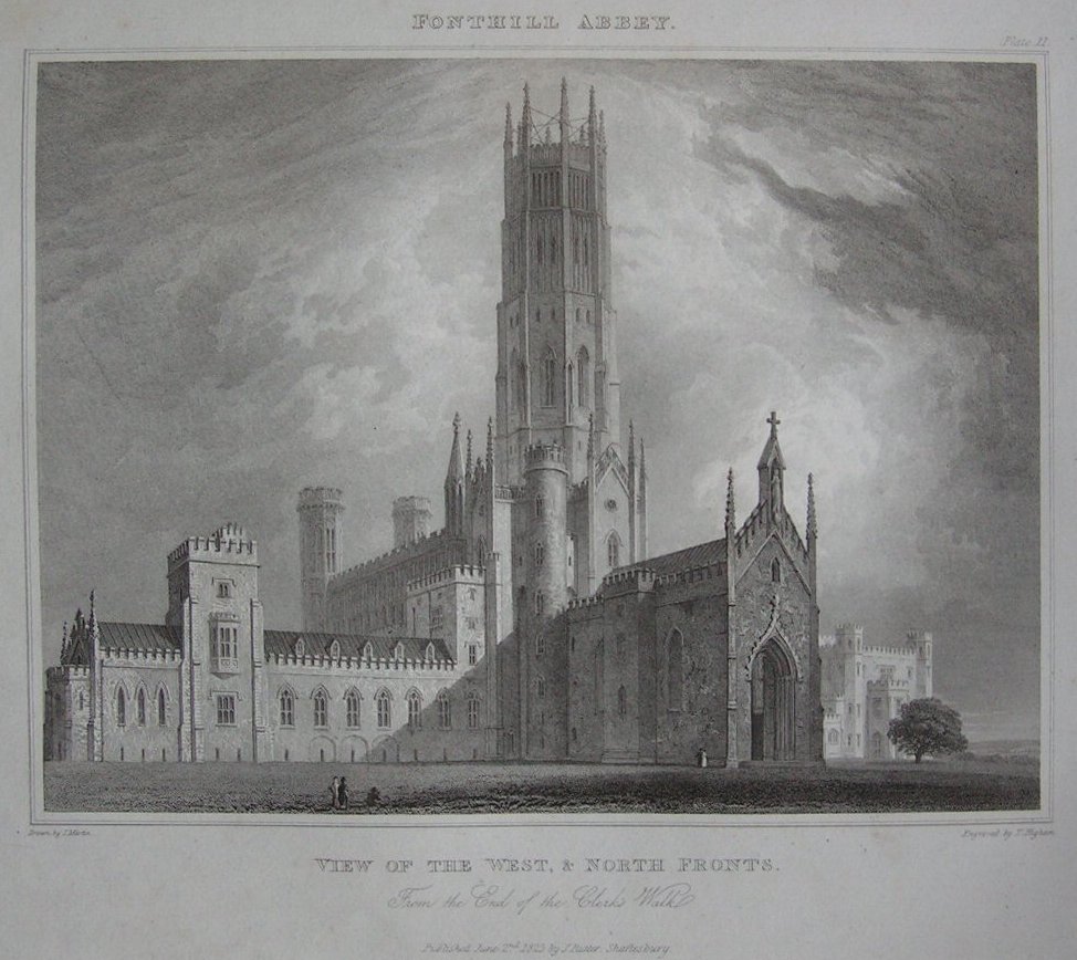 Print - Fonthill Abbey. View of the West,  & North Fronts - Higham